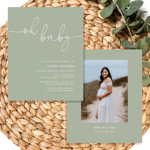 Modern Boho Sage Green Photo Baby shower uitnodige