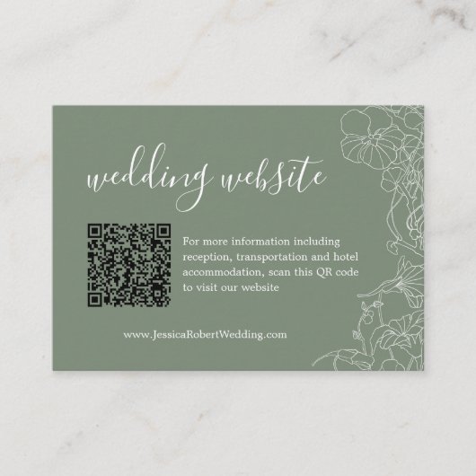 Modern Boho Sage Green Wedding Details QR Code Informatiekaartje (Voorkant)