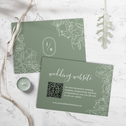 Modern Boho Sage Green Wedding Details QR Code Informatiekaartje