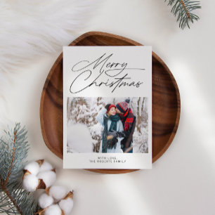 Modern Boho Script Familie Foto's Kerstmis Feestdagenkaart