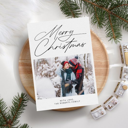 Modern Boho Script Familie Foto's Kerstmis Feestdagenkaart