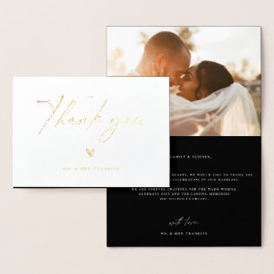 Modern Boho Script Weddenschap Foto bedankt Folie Kaarten
