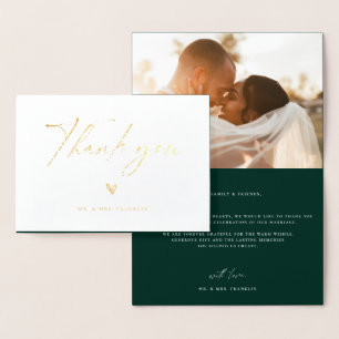Modern Boho Script Weddenschap Foto bedankt Folie Kaarten