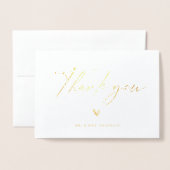 Modern Boho Script Weddenschap Foto bedankt Folie Kaarten (Voorkant met envelop)