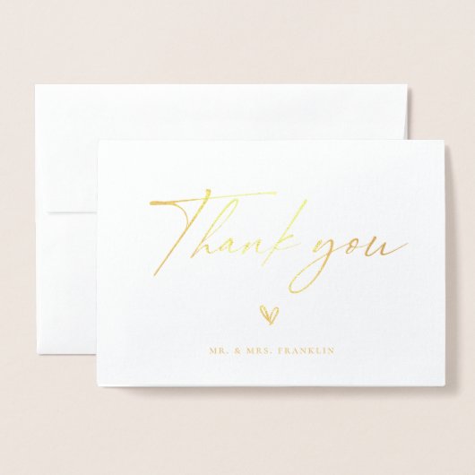 Modern Boho Script Weddenschap Foto bedankt Folie Kaarten (Voorkant met envelop)