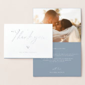 Modern Boho Script Weddenschap Foto bedankt Folie Kaarten (Display)