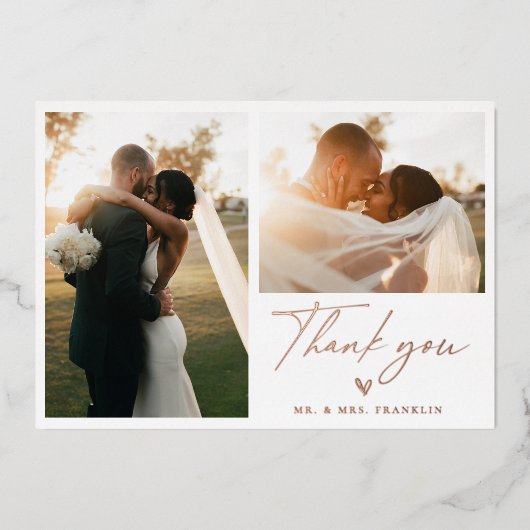 Modern Boho Script Weddenschap Foto bedankt Folie Uitnodiging (Voorkant)