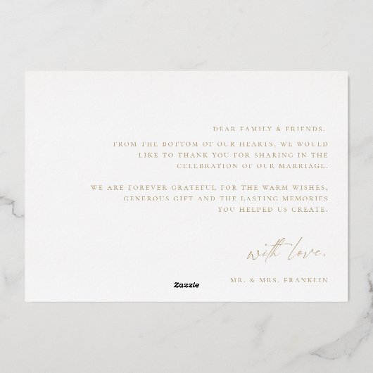 Modern Boho Script Weddenschap Foto bedankt Folie Uitnodiging (Achterkant)