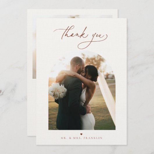 Modern Boho Script Weduwfoto Hartelijk dank Bedankkaart (Voorkant / Achterkant)