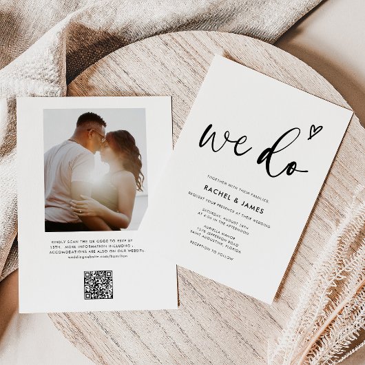 Modern Boho Script Wij doen QR Code Bruiloft Kaart