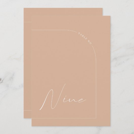 Modern Boho Tan Arch Tabel Nine Tabel Nummer Kaart (Voorkant / Achterkant)