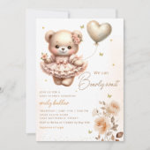 Modern Boho Teddy Bear Balloon Meisje Baby shower Kaart (Voorkant)