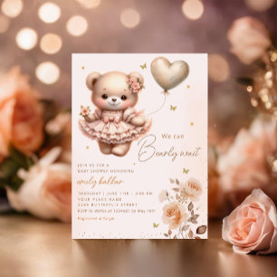 Modern Boho Teddy Bear Balloon Meisje Baby shower Kaart