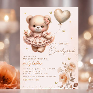 Modern Boho Teddy Bear Balloon Meisje Baby shower Kaart