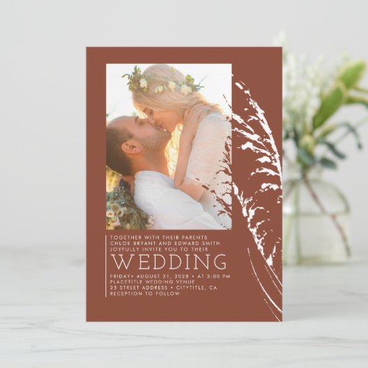 Modern Boho Terracotta Burnt Sinaasappel Wedding F Kaart (Staand voorkant)