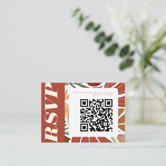 Modern Boho Terracotta Herfst Floral Wedding RSVP Informatiekaartje (Staand voorkant)