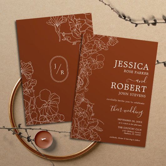 Modern Boho Terracotta Wedding Invitation Kaart