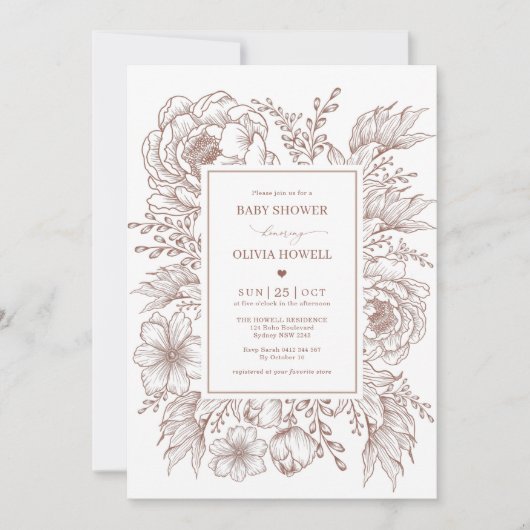 Modern Boho Terracotta White Flower Baby shower Kaart (Voorkant)