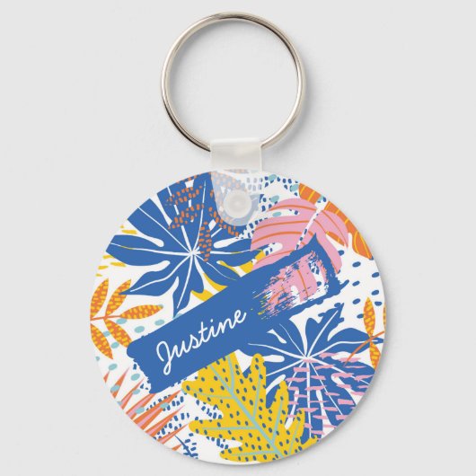 Modern Boho Tropical Oerwoud Palm Leaves Sleutelhanger (Voorkant)