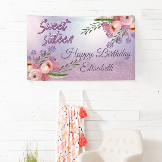Modern boho waterverf floral zoete 16 party bann spandoek (Insitu)