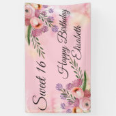 Modern boho waterverf floral zoete 16 party spandoek (Verticaal)