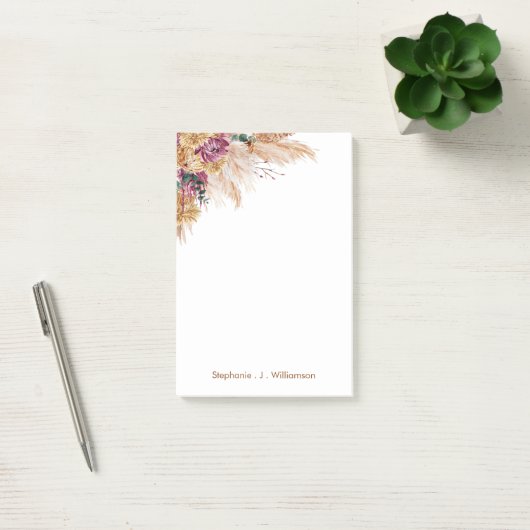 Modern Boho Waterverf Pampas Grass Post-it Notes (Kantoor)