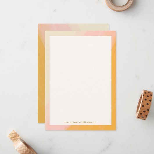 Modern Boho Waterverf Roze Gepersonaliseerd Notitiekaartje (Voorkant / Achterkant in situ)