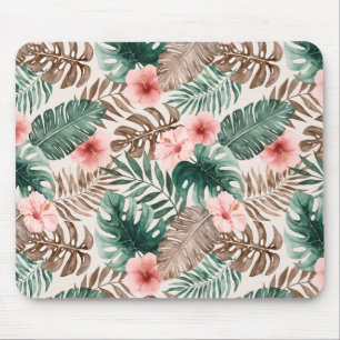 Modern Boho Waterverf Tropical Floral Leaves Muismat