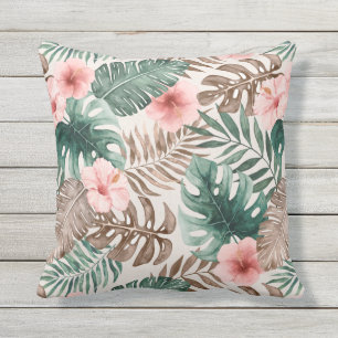 Modern Boho Waterverf tropisch botanisch Buitenkussen