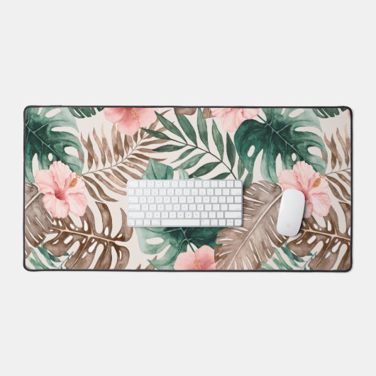Modern Boho Waterverf Tropische Floral Bureaumat (Keyboard & Muis)