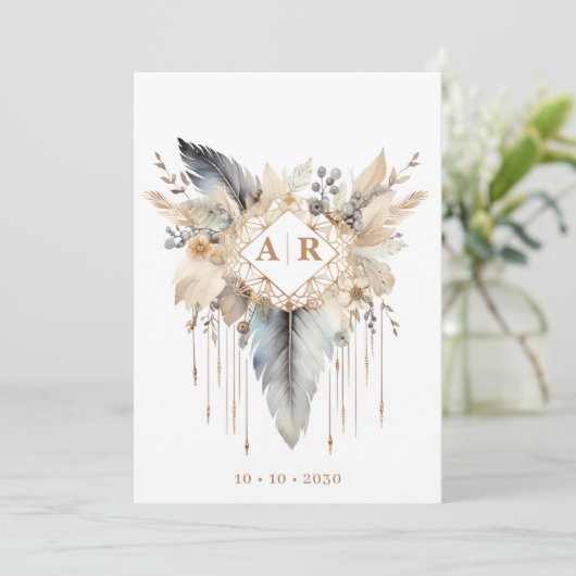 Modern Boho Wedding Invitation Kaart (Staand voorkant)