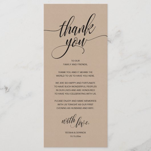Modern Boho Wedding Reception Thank You Card Programma (Voorkant)