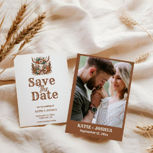 Modern Boho Western Cowboy Bruiloft Save the date Kaart