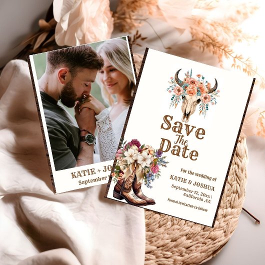 Modern Boho Western Cowboy Bruiloft Save the date Kaart