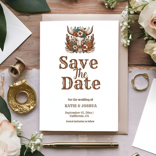Modern Boho Western Cowboy Bruiloft Save the date Kaart