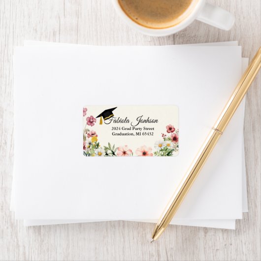 Modern Boho Wildflower Afstuderen Return Etiket (Insitu)