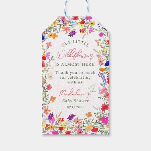Modern boho wildflower baby shower dank u cadeaulabel (Voorkant)