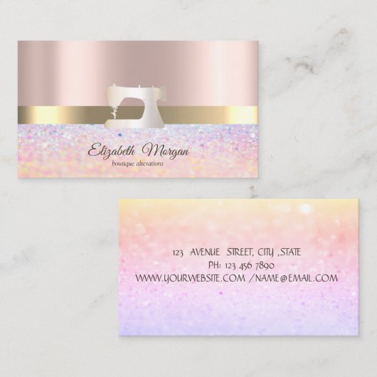 Modern Bokeh Gold Stripe,Sewing Machine  Visitekaartje (Voorkant / Achterkant)