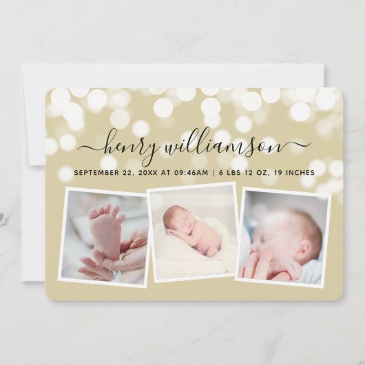 Modern Bokeh Lights 3 Foto geboorteaankondiging Aankondiging (Voorkant)