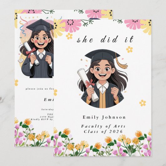 Modern Bokeh Lights Graduation invitation (Devant / Derrière)