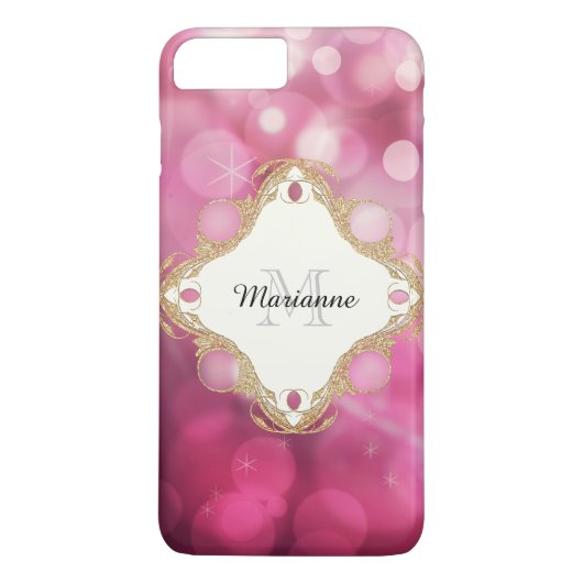 Modern Bokeh Sparkle roze Gepersonaliseerde Monogr Case-Mate iPhone Case (Achterkant)