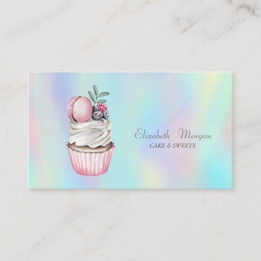 Modern Bokeh Waterverf Macaron Holographic Visitekaartje (Voorkant)