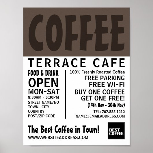 Modern Bold Barista, Café, Coffeehouse Adverteren Poster (Voorkant)