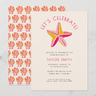 Modern Bold Beach Starfish Roze Verjaardagsfeest Kaart