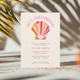 Modern Bold Beach Zomer Shell Roze Verjaardagsfees Kaart