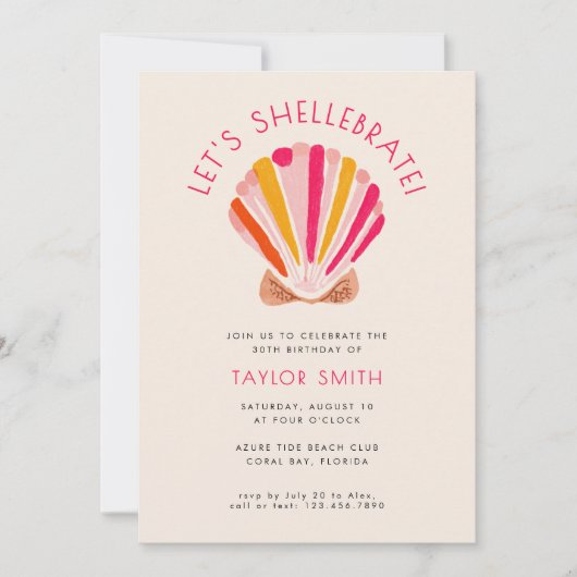 Modern Bold Beach Zomer Shell Roze Verjaardagsfees Kaart (Voorkant)