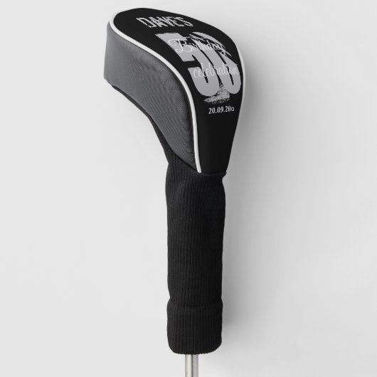 Modern Bold Black Gepersonaliseerde 50ste Verjaard Golfheadcover (Schuin)