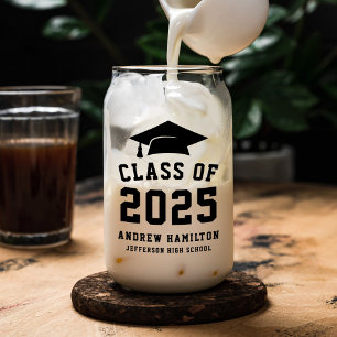 Modern Bold Black Klasse van 2025 Afstuderen Blikvorm Glas