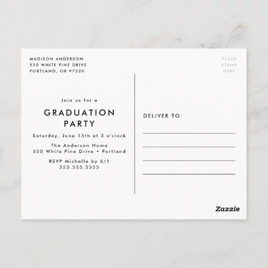 Modern Bold Black Overlay Photo Graduparty Briefkaart (Achterkant)