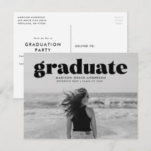 Modern Bold Black Overlay Photo Graduparty Briefkaart